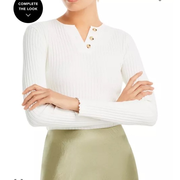 Vince Tops - Vince White  Ribbed Long Sleeve Top Henley